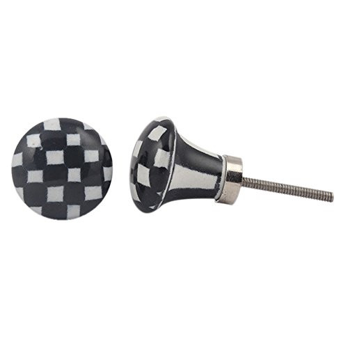 IndianShelf 4 Piece Handmade Black Ceramic Check Blub Dresser Knobs Drawer Cabinet Door Kitchen Wardrobe Pulls Handles