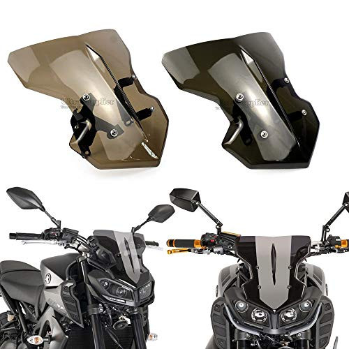 Tmsuschina UltraSupplier Windshield Windscreen Deflector w/Mounting Bracket for 2017-2020 Yamaha FZ MT 09 FZ09 MT09 2018 2019 -Black-