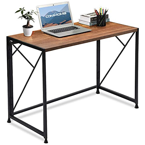 COMHOMA Folding Desk Foldable Computer Desk 40" Home Office Desk Modern Simple Writing Desk Table Space Saving Collapsible Desk- No Assembly Required- Brown