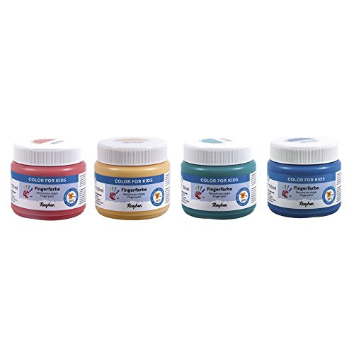 RAYHER 38961000 Set Finger Paint 4 x 150ml Assorted Color Paper Document Box  Various Materials- Red- Yellow- Green- Blue- 18 x 14.5 x 7.4 cm