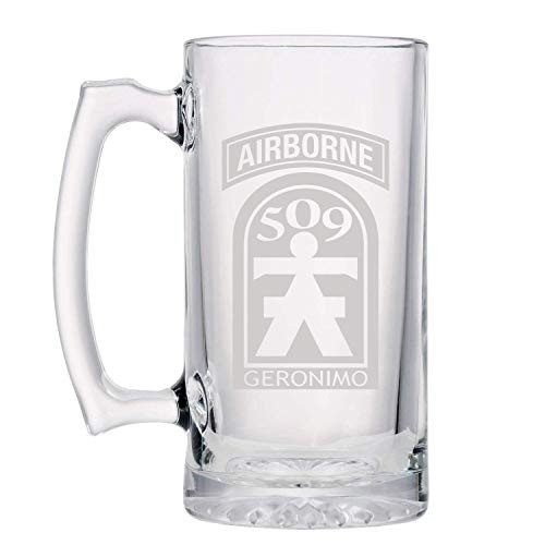 US Army - 509th Infantry Regiment SSI with Airborne Tab Shoulder Sleeve Patch Etched Stein Glass 25oz. Mug