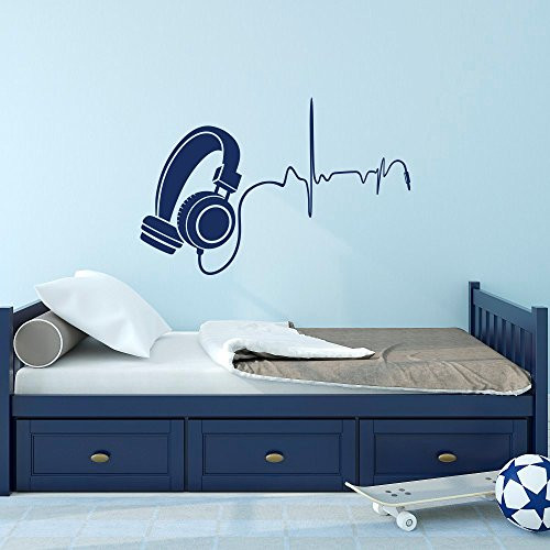 Music Wall Decal DJ Headphone Audio Music Pulse Removable Vinyl Wall Decals Nursery Kids Boys Teens Room Playroom Music Wall Art D¨¦cor
