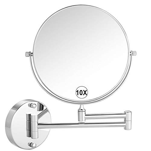 AMELAR 8 Inch Wall Mounted Makeup Mirror 10x Magnification Wall Vanity Two-Sided Extendable Bathroom Mirror Nickel Finish AMELAR 8 Inch Wall Mounted Makeup Mirror 10x Magnification Wall Vanity Two-Sided Extendable Bathroom Mirror Nickel Finish