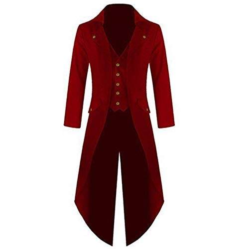 Mens Gothic Victorian Coat Steampunk Vintage Tailcoat Jacket Medieval Suit Jacquard Frock Coat Plus Size Red
