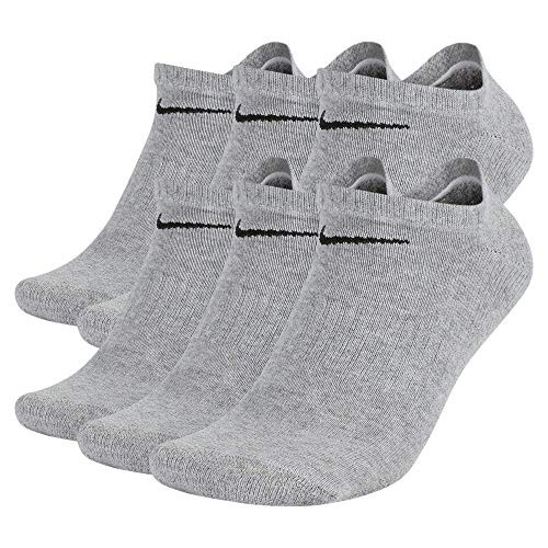 Nike Everyday Cushion No Show Socks- Unisex Nike Socks- Dark Grey Heather/Black- L -Pack of 6 Pairs of Socks-