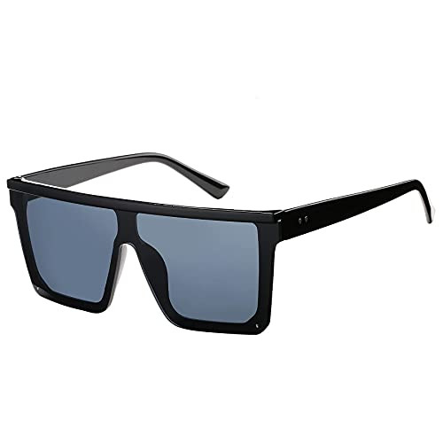 Flat Top Shield Sunglasses for Women Men Oversized Square Glasses- UV400 Protection -Black/Gray