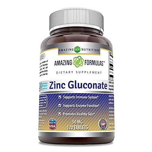 Amazing Formulas Zinc Gluconate - 50 mg Tablets -Non-GMO- Gluten Free- - Supports Immune System - Supports Enzymes Function - Promotes Healthy Skin -120 Count- Amazing Formulas Zinc Gluconate - 50 mg Tablets -Non-GMO- Gluten Free- - Supports Immune System - Supports Enzymes Function - Promotes Healthy Skin -120 Count-