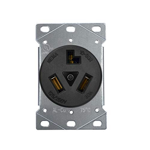 BESTTEN 30 Amp Flush Mounted Receptacle- Dryer Outlet- Commercial Grade- NEMA 10-30R- 125/250V- 3-Pole- 3-Wire- No Ground- UL Listed- Black BESTTEN 30 Amp Flush Mounted Receptacle- Dryer Outlet- Commercial Grade- NEMA 10-30R- 125/250V- 3-Pole- 3-Wire- No Ground- UL Listed- Black