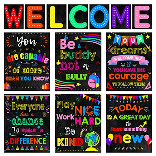 13 pieces Inspirational Wall Decor Motivational Poster for School Classroom Poster Bulletin Board Set Positive Quote Wall Art with Welcome Sign for Students Home School Office Counselors Teachers
