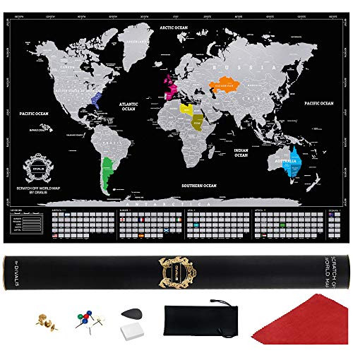 Silver Scratch Off World Map - Extra Large - Black and Silver Scratchable World Map Poster - Best Gift Premium Travel World Map - Huge Adventure Map - Detailed Scratch Off Map of The World