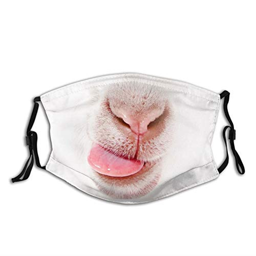 Funny Goat Face Tongue Out Animal Smile Mouth Fashion Face Mask with Filter Pocket Washable Face Bandanas Balaclava Reusable Fabric Mask with 2 Pcs Filters