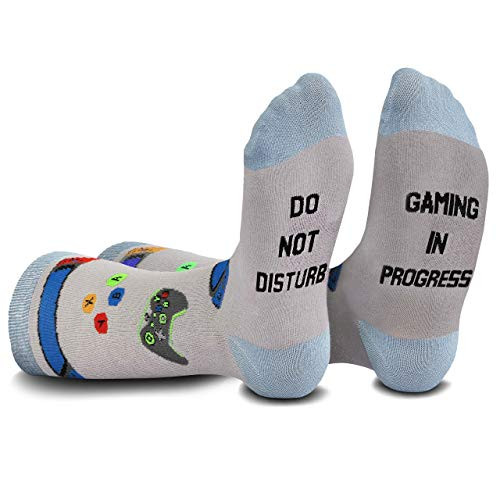 Gaming Gamer Socks for Men Women-Do Not Disturb I'm Gaming Socks-Funny Novelty Cotton Crew Short- Gifts for Mens Teen Boys-Game Lovers Gift-Blue