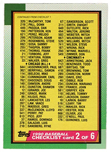 Checklist  2 -Baseball Card- 1990 Topps  262 Mint