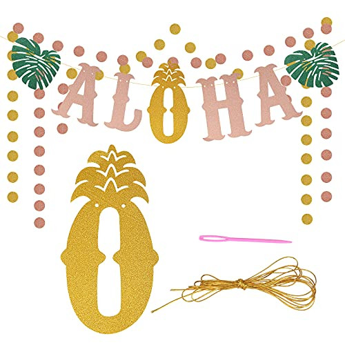 SUNKIM Hawaiian Aloha Party Decorations Rose Gold ALOHA Banner Luau Tiki Decor with Hawaii Garland Gold Discs Tropical Palm Leaves for Summer Beach Pool Party Decor SUNKIM Hawaiian Aloha Party Decorations Rose Gold ALOHA Banner Luau Tiki Decor with Hawaii Garland Gold Discs Tropical Palm Leaves for Summer Beach Pool Party Decor