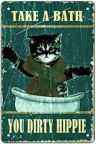 Temarty Funny Metal Signs-Take a Bath You Dirty Hippie-Retro Tin Signs Vintage Sign New Home Gift for Bathroom Outdoor Pub Garden Patio Courtyard Pool Farmhouses Art Wall Decoration-12"X8"-