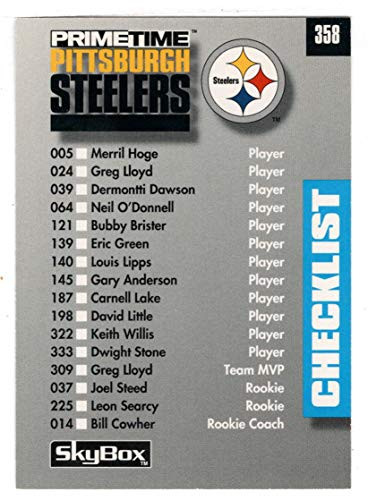 Pittsburgh Steelers - San Diego Chargers - Checklist -Football Card- 1992 Skybox Prime Time  358 Mint