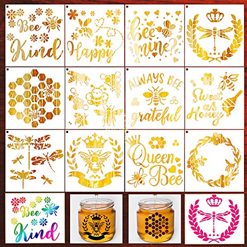 Bee Stencil- Dragonfly Bee Stencils for Painting on Wood Large Stencils Reusable Honeycomb Stencil for Painting Walls Canvas Arts DIY Decor