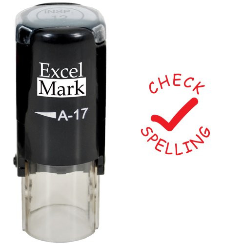 Round Teacher Stamp - Check Spelling - RED Ink