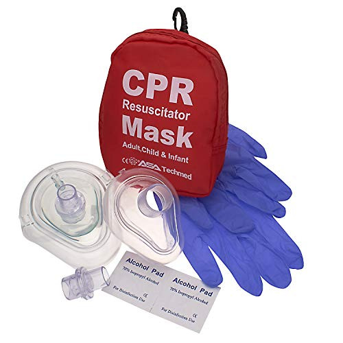 First Aid CPR Rescue Mask for Adult- Child- Infant Pocket Resuscitator-  with Case- Gloves- Alcohol Prep Pads- One Way Valve CPR Face Shield Kit