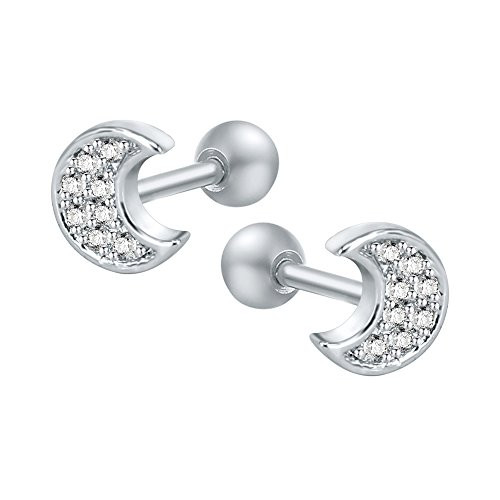 16g Sparkling Cubic Zirconia Stainless Steel Stud Earrings Tragus Helix Conch Cartilage Ear Piercing -Moon-