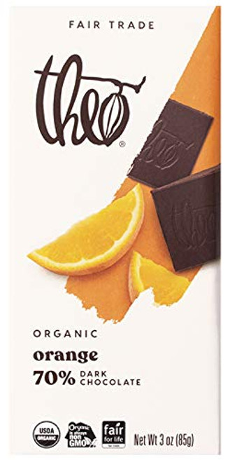 Theo Chocolate Orange Organic Dark Chocolate Bar- 70 percent Cacao- 1 Bar - Vegan Chocolate- Fair Trade Theo Chocolate Orange Organic Dark Chocolate Bar- 70 percent Cacao- 1 Bar - Vegan Chocolate- Fair Trade