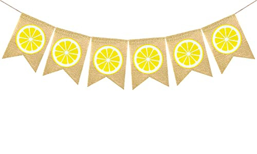 FAKTEEN Burlap Lemon Banner Hello Summer Lemon Themed Hanging Bunting Party Decor- Lemonade Stand Decorations- Swimming Pool Barbecue Party Decorations