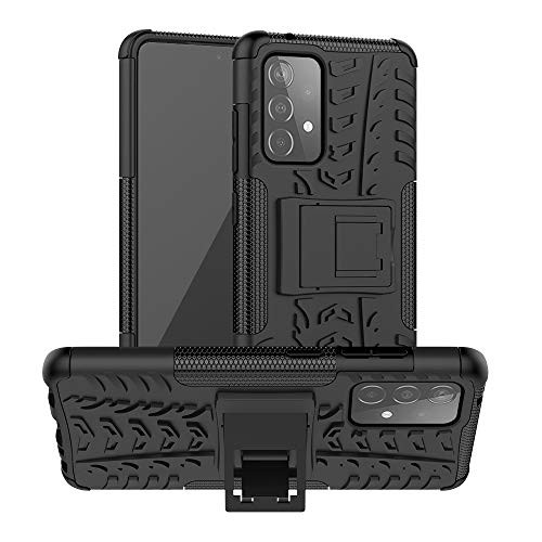 MEIKONST Case for Samsung Galaxy A52 5G- Tyre Pattern Design with Folding Bracket Heavy Duty Rugged Double Layer Protection Shockproof Phone Case for Samsung Galaxy A52 4G- Hyun Black