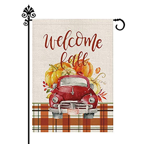 Welcome Fall Pumpkin Car Garden Flag Autumn Flags Plaid Check Burlap Vertical 12.5 x 18 Inch Double Sided Outdoor Decorations Yard Decor Welcome Fall Pumpkin Car Garden Flag Autumn Flags Plaid Check Burlap Vertical 12.5 x 18 Inch Double Sided Outdoor Decorations Yard Decor