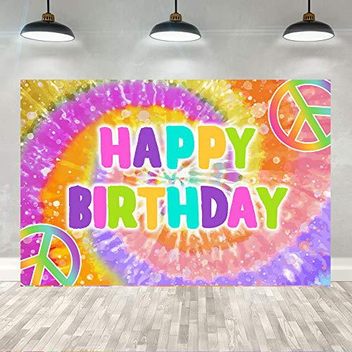 Ticuenicoa 5x3ft Tie Dye Happy Birthday Backdrop Colorful Rainbow Hippie 60s Theme Birthday Party Banner Decorations Groovy Sign Girls Children Tie-Dye Birthday Photography Background