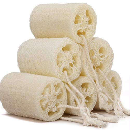 OFNMY 6 Pack Natural Shower Loofah Exfoliating Bath Loofah Sponge- Organic Shower Loofah Body Wash Scrubbers for Removing Dead Skin or Cleaning Household Tableware