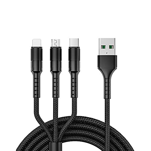 5A 3 in 1 Multi Charging Cable- 4FT Nylon Braided Universal Multiple USB Cable Fast Charging Cord with Type C- Micro USB Connectors for Cell Phones Tablets and More -Black- 5A 3 in 1 Multi Charging Cable- 4FT Nylon Braided Universal Multiple USB Cable Fast Charging Cord with Type C- Micro USB Connectors for Cell Phones Tablets and More -Black-