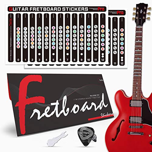 Guitar Fretboard Stickers- Guitar Fingerboard Note Map Stickers for Beginner Learn Acoustic Electric Guitars- 2 Guitar Notes Stickers with 6 Guitar Picks