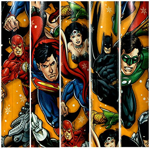 DC Comics Christmas Gift Wrapping Paper Featuring Batman,Superman,Wonder Woman,Green Lantern,The Flash 70 Sq ft Roll