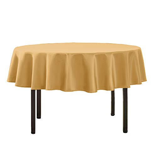 Softalker Round Tablecloth Waterproof  and  Stain Resistant Table Cloth Wrinkle Free Fabric Washable 210GSM Polyester Table Cover for Dining/Party/Buffet/Wedding -48 inch- Gold-