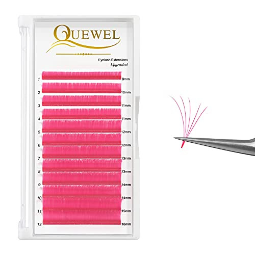 Colored Lashes Extensions .07 D Curl Easy Fan Volume Lashes Pink Volume Lash Extensions 9-16mm Mixed Lash Tray Self Fanning 2D-10D Volume Eyelash Extensions by QUEWEL -Pink 0.07 D 9-16mm-
