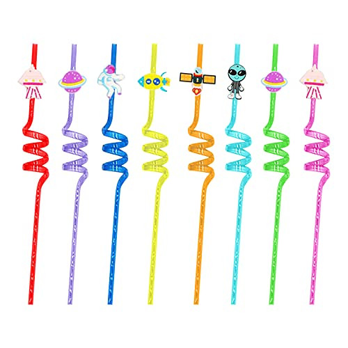 8 Among Party Supplies Drinking Straws-Sky Cartoon Disposable Straw-Hawaiian Pool Straws Long Plastic Decorative Drinking Straws for Birthday Party Hawaiian Party Favors Table Decorations