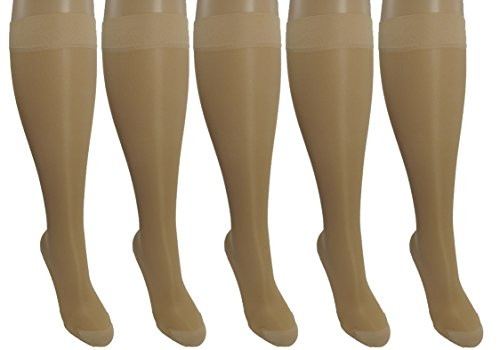 5 Pair Nude Sheer Small/Medium Ladies Compression Socks, Moderate/Medium Graduated Compression 15-20 mmHg. Nurses, Work, Therapy, Travel & Flight Knee-High Hosiery. Color: Nude