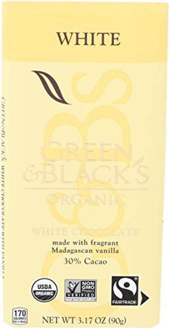 GREEN and BLACKS Organic White Chocolate Bar- 30 percent Cacao- 1 Bar -3.17 oz.- GREEN and BLACKS Organic White Chocolate Bar- 30 percent Cacao- 1 Bar -3.17 oz.-