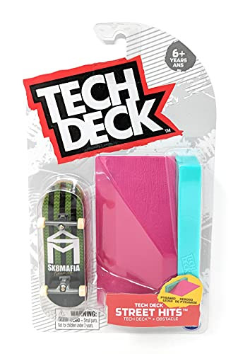 Tech Deck Street Hits 2021 Series Sk8mafia Skateboards Wes Kremer House Stripes Green Complete Fingerboard and Pyramid Ledge Obstacle