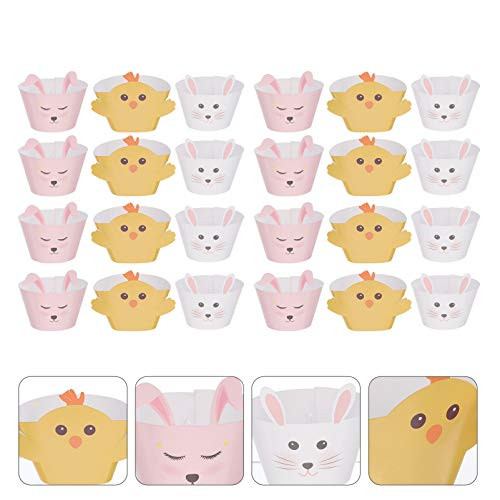 NUOBESTY 24Pcs Bunny Cupcake Wrappers Easter Rabbit Cake Topper Wrappers Table Decorations Party Supplies for Kids Birthday Party Easter Decorations