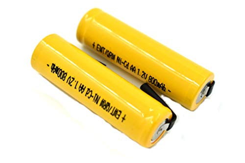 2 Pack - NiCd 1.2V AA 800 mAh Flat TOP Rechargeable Battery with Solder TABS for Electric shavers- Battery Packs- Cordless Phones- etc
