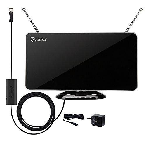 Digital Amplified Antenna, ANTOP Curved Panel Indoor HDTV Antenna Built-in 4G LTE Filter with 10ft Coaxial Cable(AT-211B)