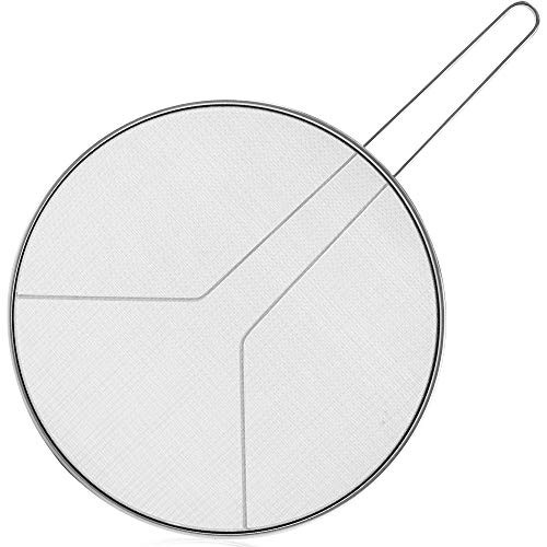 Oil Shield?Grease Splatter Screen for Frying Pan 13" - Stops 99 percent of Hot Oil Splash - Protects Skin from Burns - Splatter Guard for Cooking?Iron Skillet Lid Keeps Kitchen Clean - Stainless Steel -33CM-