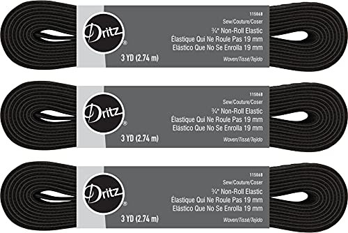 Dritz 3/4"- 3-Pack Non-Roll Sewing Elastic- Black 3