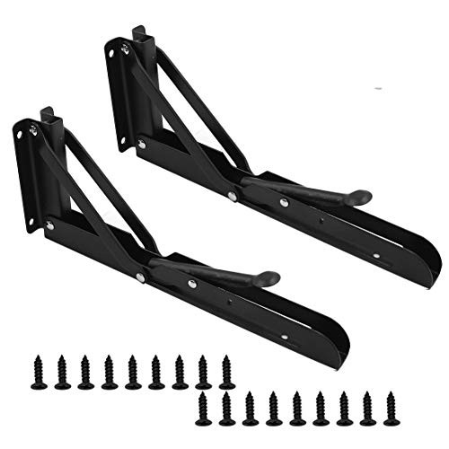 Amgiimor 2Pcs Folding Shelf Brackets Heavy Duty Metal Triangle Collapsible Shelf Bracket for Bench Table- Folding Shelf Hinge Wall Mounted- Max Load 132lb