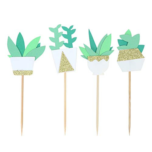 Cabilock Delicate 4pcs Succulent Cake Toppers Adorable Cake Picks Paper Cupcake Decor Party Supplies