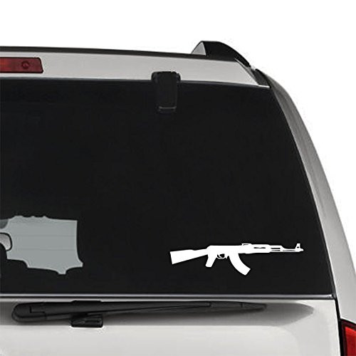 AK-47 Assault Rifle Gun Kalashnikov Soviet PERMANENT Vinyl Decal Sticker For Laptop Tablet Helmet Windows Wall Decor Car Truck Motorcycle - Size -05 Inch / 13 Cm Wide- - Color -Gloss White-