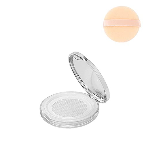 Acare Loose Powder Compact Container-LONGWAY Empty Portable Plastic DIY Makeup Powder Case-Slim Powder Box with Powder Puff-Mirror and Elasticated Net Sifter -Silver 1 pcs?Including puff?-
