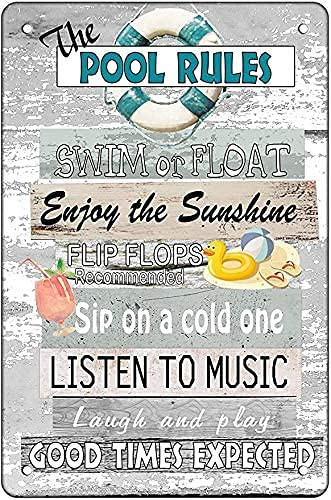 Metal Tin Sign Wall Decor Pool Rules Art Decoration for Outdoor Walls of Home Bar Cafe Restaurant Club 8x12 Inch