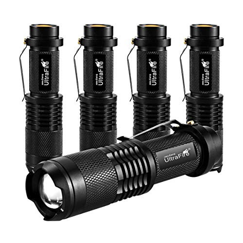 UltraFire Tactical Flashlight SK98 800 Lumens Adjustable Focus 3 Mode Small Portable Torch 5 Pack